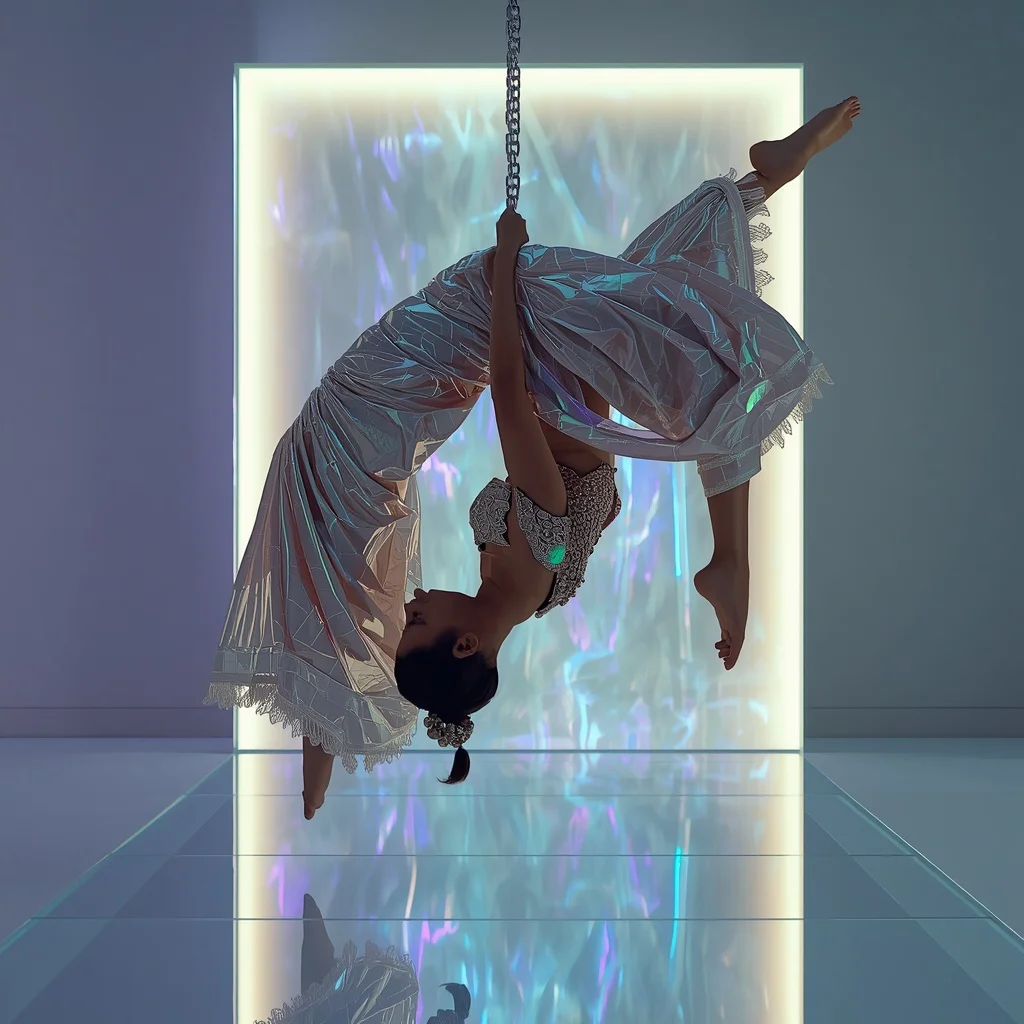 3D Holographic Liquid Beryllium Saree Suspended Backbend Matrix | prompt for gemini girl in saree instagram in english - Top 10 Modern Teen Saree AI Prompts for Urban Photography Walkshops AI Prompt