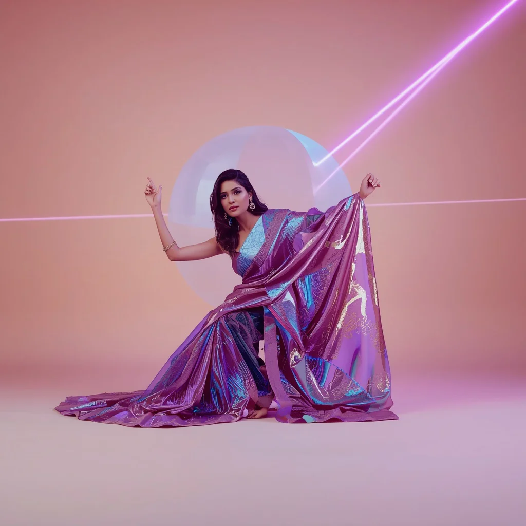 3D Liquid Vibranium Saree Stealth Floor-Sweep Pivot | gemini girl photo prompt saree - Best 10 Artistic Child Saree AI Prompts for Pop-Up Book Illustrations AI Prompt