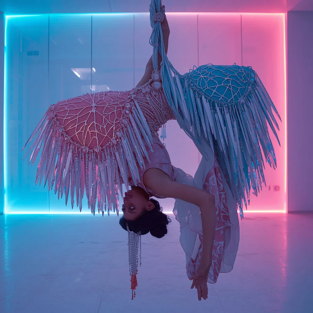 Cryogenic Ice-Web Saree Suspended Horizon Backbend | free prompt for girls college - Best 10 Artistic Child Saree AI Prompts for Pop-Up Book Illustrations AI Prompt