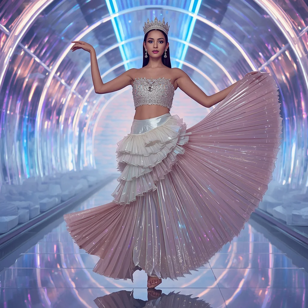 Crystal Swan Crown Saree with Floating Moonlight Prism Hall | prompt for girls trending - Ethereal Pastel Ombre Saree AI Image Prompts for Dreamy Aesthetics AI Prompt
