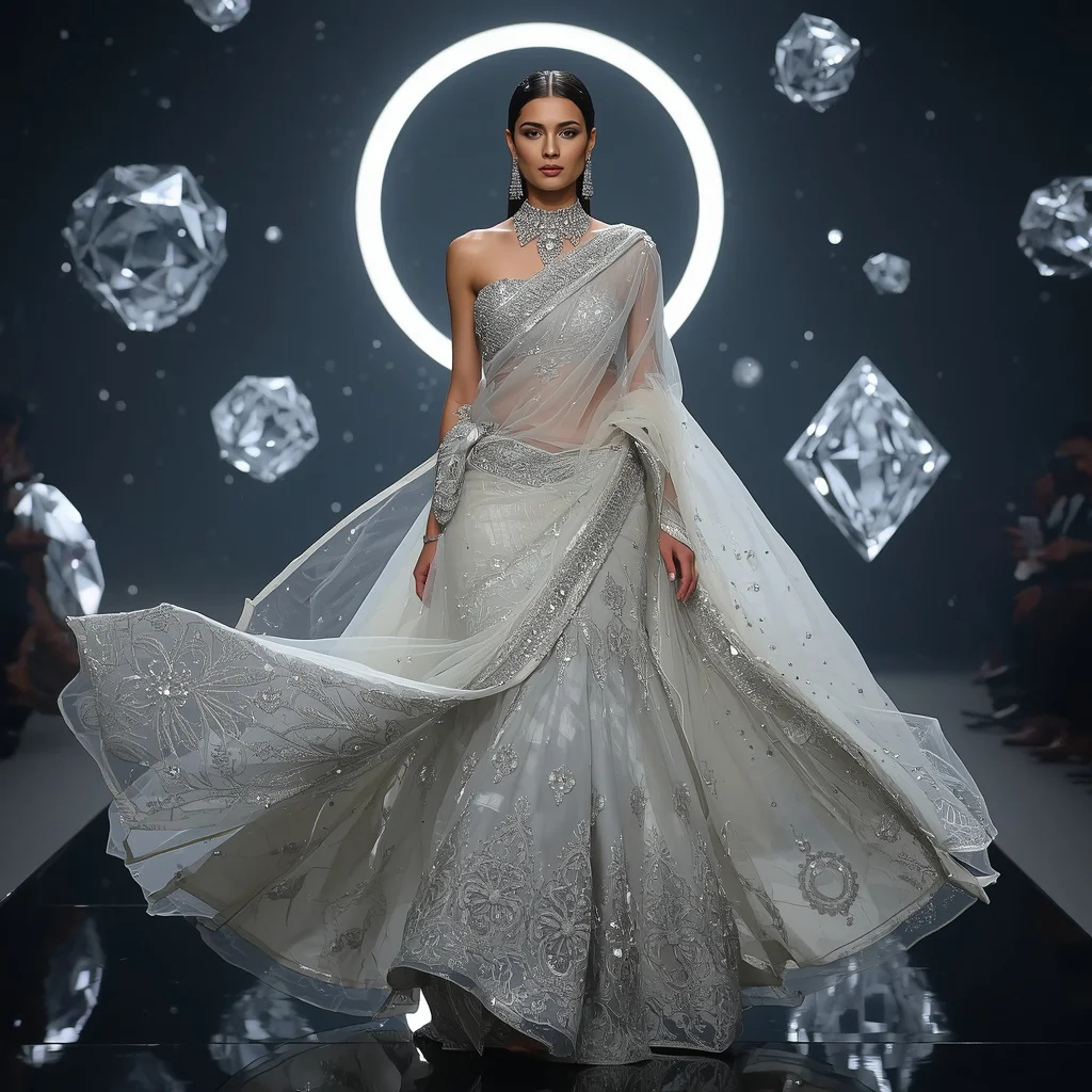 Diamond Celestial Empire Saree with Floating Halo Jewel Universes | ai new prompt generator - Top 10 Charming Teen Saree AI Image Prompts for Volunteering at Animal Shelters AI Prompt