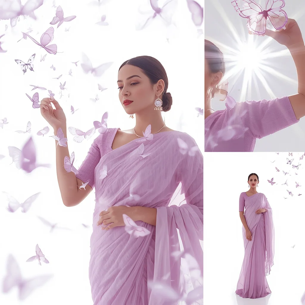 Ethereal Clear Resin Butterflies and Fancy Saree Look | saree ai prompt - New 10 Traditional Young Girl Saree AI Prompts for School Graduation Photos AI Prompt
