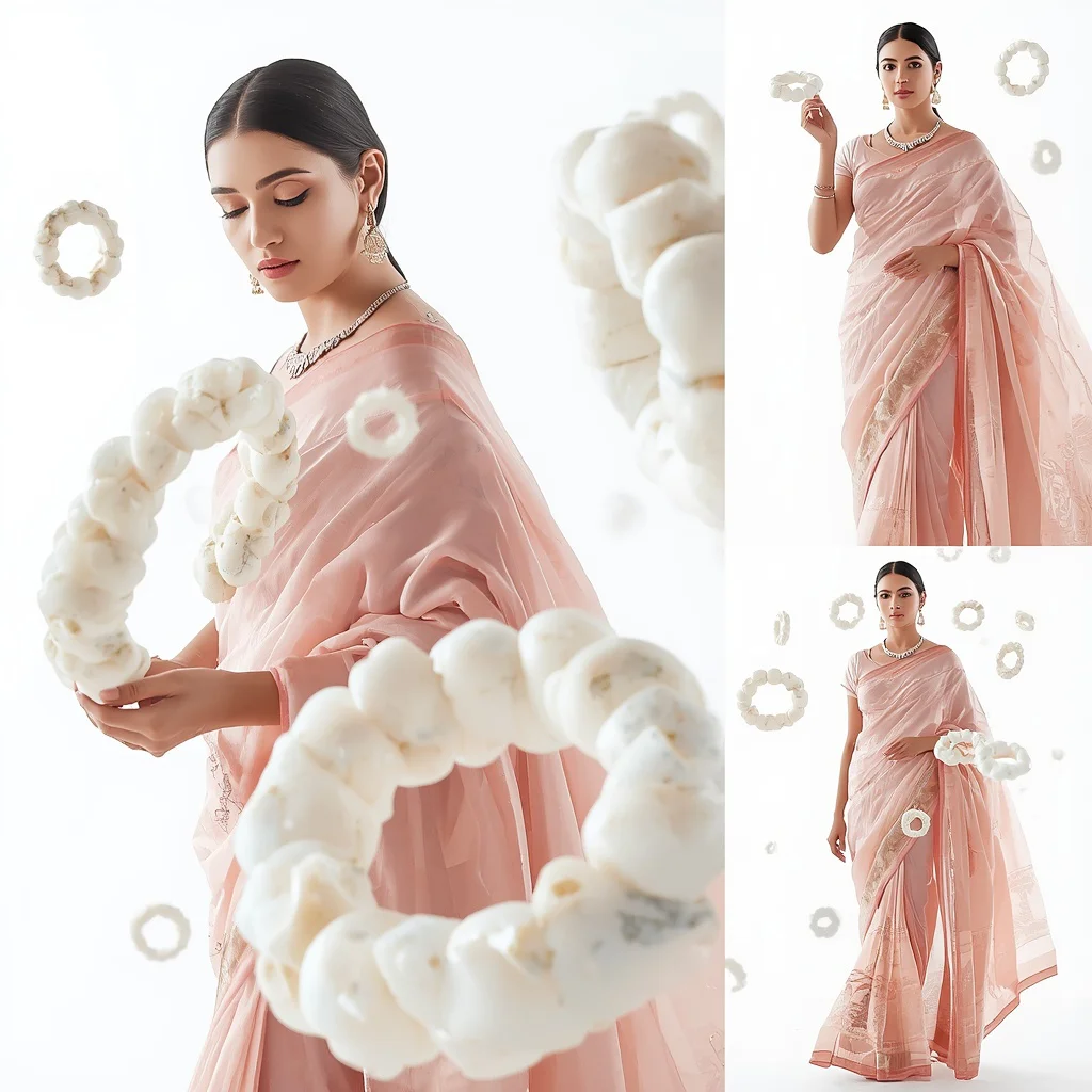 Festival Saree Interacting With Alabaster Floral Rings | gemini ai photo prompt copy paste trending girl 2026 instagram - New 10 Traditional Young Girl Saree AI Prompts for School Graduation Photos AI Prompt