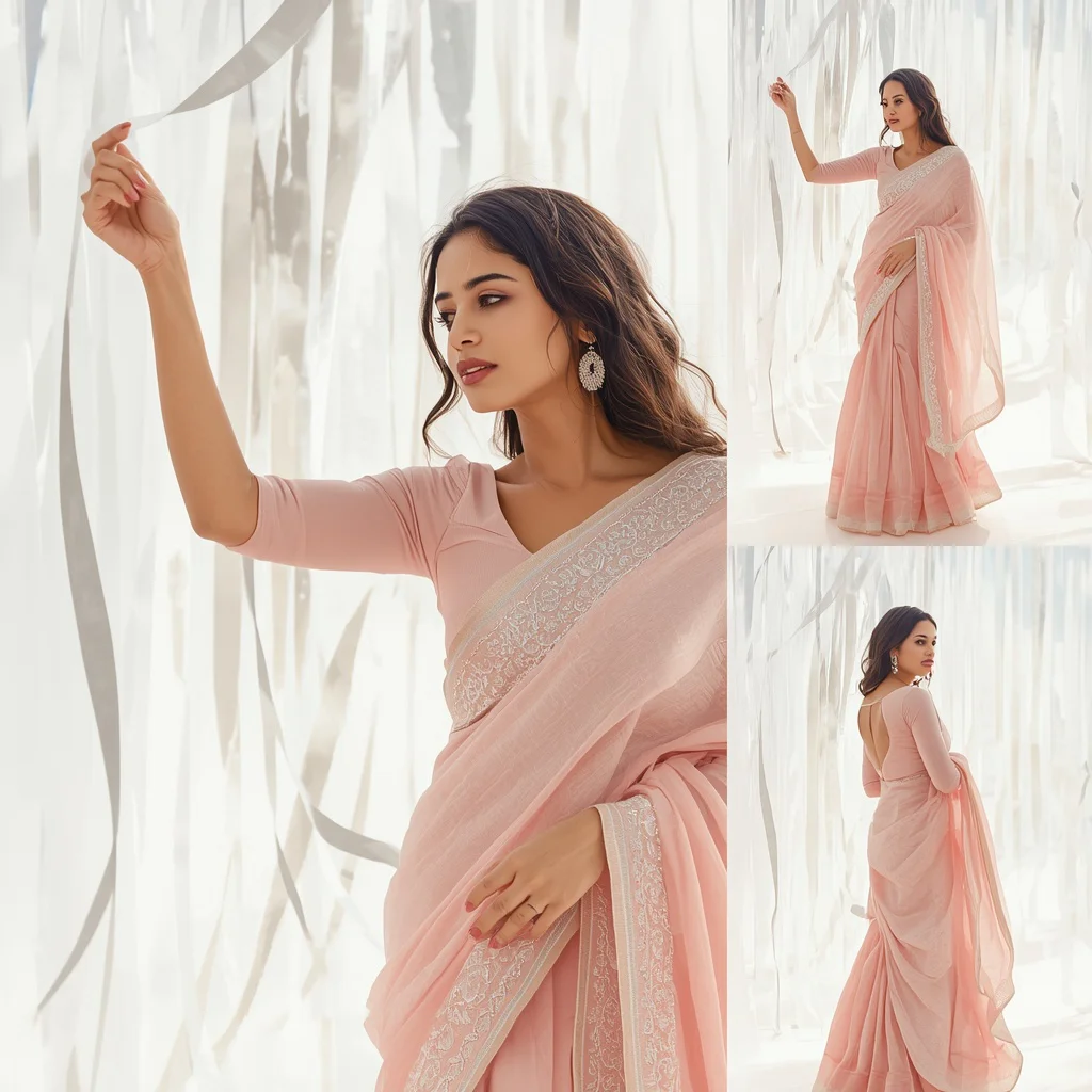 Festive Fancy Saree Look In Hovering Frosted Ribbons | prompt for girls trending - New 10 Traditional Young Girl Saree AI Prompts for School Graduation Photos AI Prompt