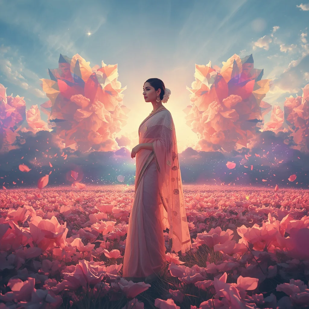 Festive Pastel Saree Blooming Prism Horizon Collage Dream Cinematic | chatgpt photo editing prompts trending instagram download - Best 10 Artistic Child Saree AI Prompts for Abstract Expressionist Art AI Prompt