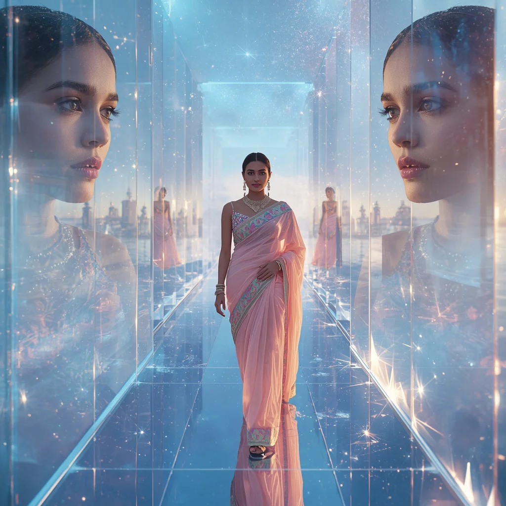 Festive Pastel Saree Crystal Galaxy Promenade Collage Luxury Cinematic | saree whatsapp dp ai prompt - Best 10 Artistic Child Saree AI Prompts for Abstract Expressionist Art AI Prompt