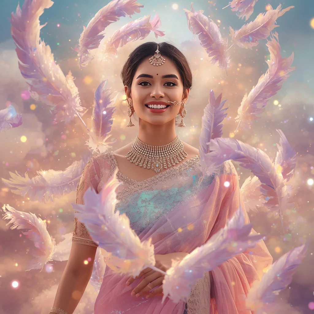 Festive Pastel Saree Floating Aurora Feather Storm Collage Cinematic Premium | ai image prompt generator free - New 10 Playful Young Girl Saree AI Prompts for Outdoor Sports Day AI Prompt