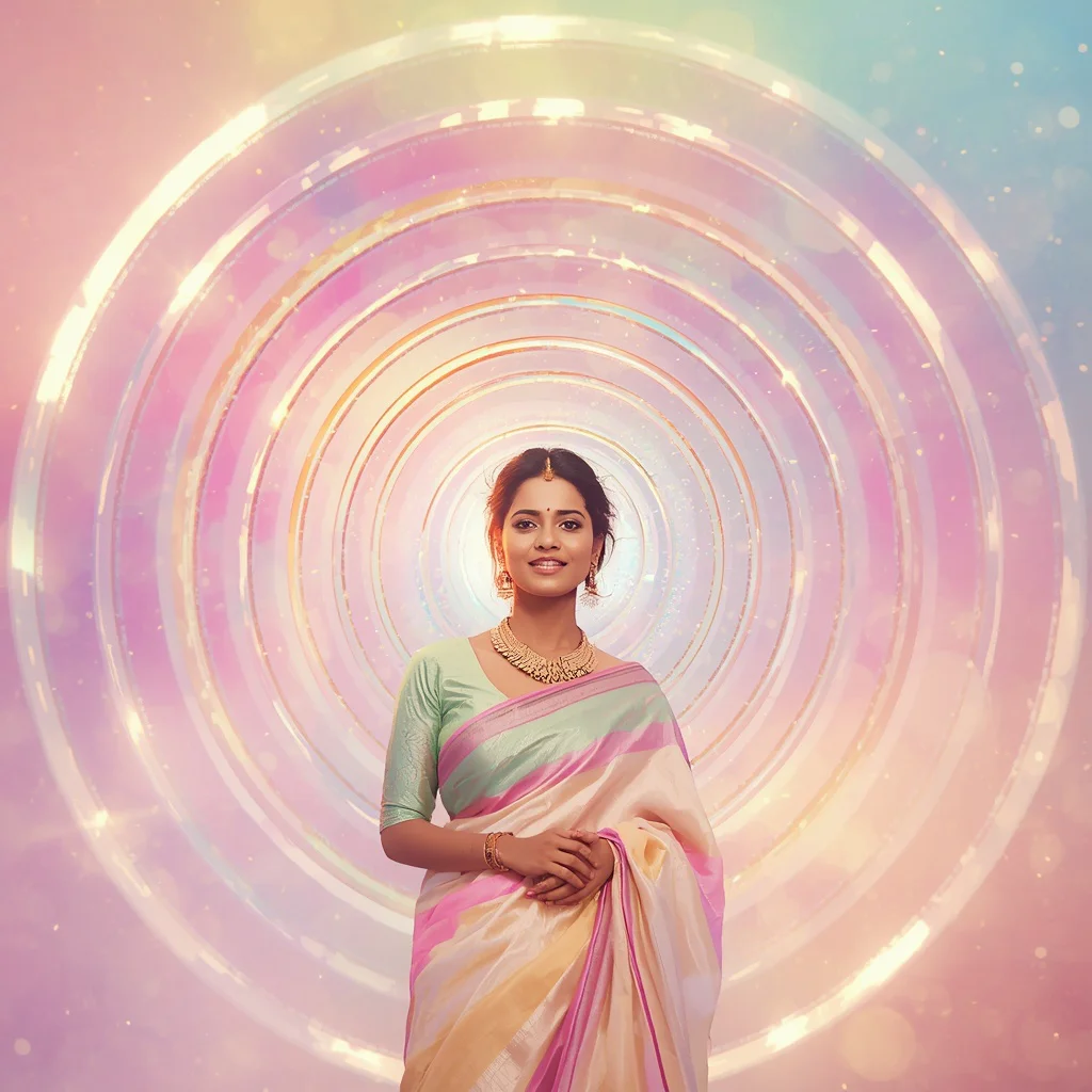 Festive Pastel Saree Halo Dimension Bloom Universe Collage Cinematic | Retro style prompt for Gemini girl in saree Instagram - New 10 Playful Young Girl Saree AI Prompts for Outdoor Sports Day AI Prompt