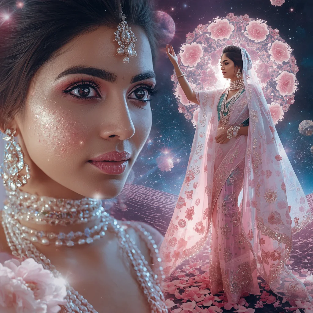 Festive Pastel Saree Infinite Diamond Blossom Cosmos Collage Prompt | chatgpt photo editing prompts trending instagram download - Traditional Chanderi Silk Saree AI Image Prompts for Regal Grace AI Prompt