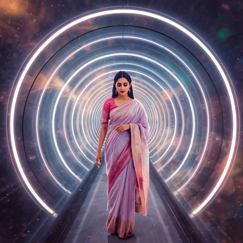 Festive Pastel Saree Neon Orbit Galaxy Tunnel Collage Modern Cinematic | prompt for saree look for girl instagram - New 10 Playful Young Girl Saree AI Prompts for Outdoor Sports Day AI Prompt