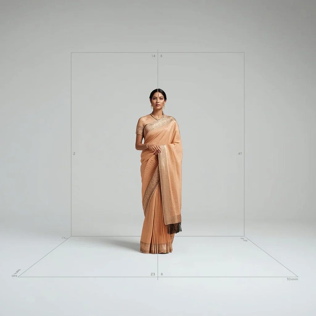 Festive Pastel Saree Real Symmetry Studio Grid Floor Precision Fashion Measurement Editorial Frame | prompt seen trending girl 2026 instagram - Bohemian Embroidered Saree AI Prompts for Free-Spirited Fashion AI Prompt