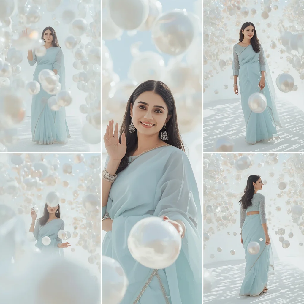 Festive Saree Within Floating Luminous Pearl Clouds | prompt for Gemini AI girl in saree 2026 - New 10 Traditional Young Girl Saree AI Prompts for School Graduation Photos AI Prompt