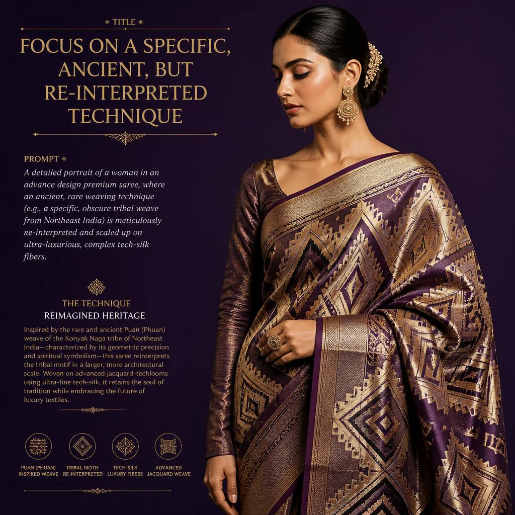 Focus on a specific, ancient, but re-interpreted technique | best saree prompt for chatgpt - Classic Cotton Silk Saree AI Image Prompts for Elegant Comfort AI Prompt