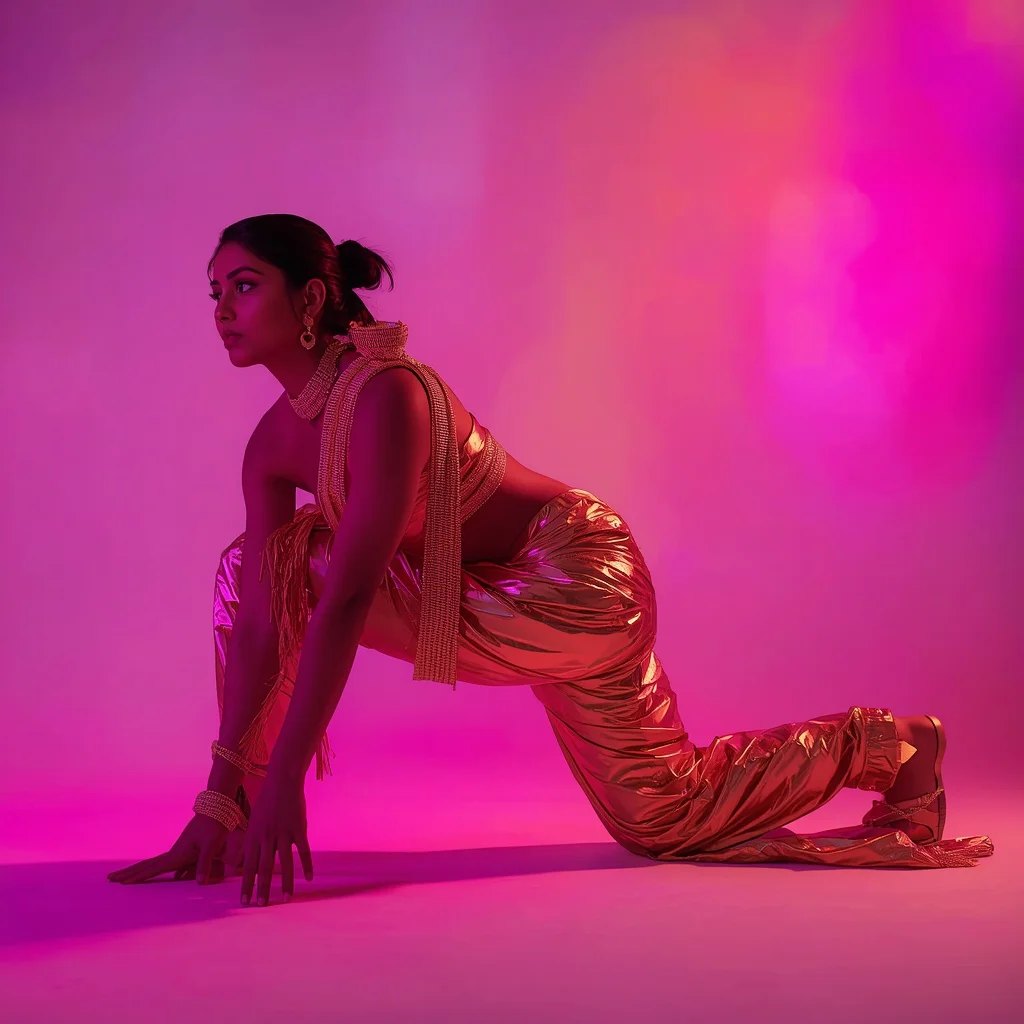 Full Body Dense Kundan Harness Liquid Gold Saree Deep Lunge | ai prompt text to image - Classic Cotton Silk Saree AI Image Prompts for Elegant Comfort AI Prompt
