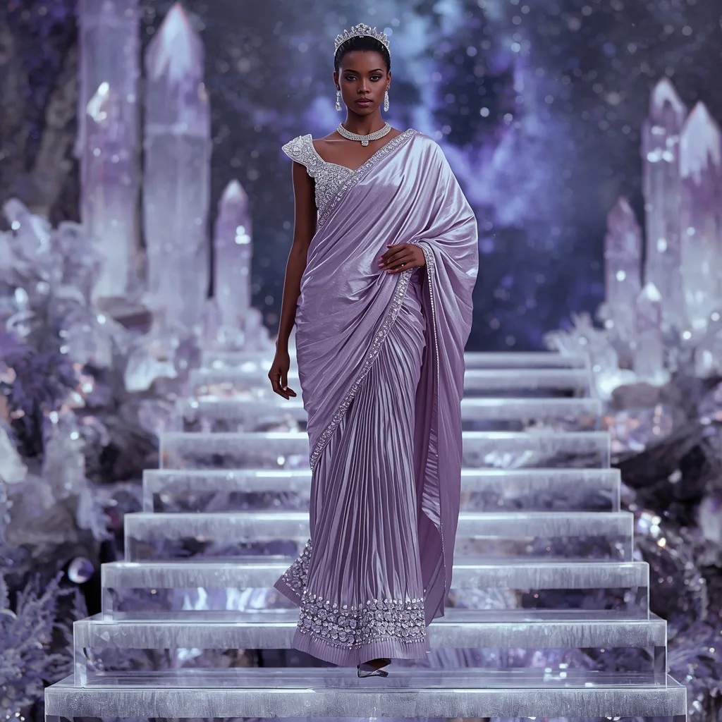Moonstone Aurora Crown Saree with Crystal Stair Galaxy Sanctuaries | new chat gpt prompt trend - Best 10 Serene Child Saree AI Prompts for Mountain View Photography AI Prompt