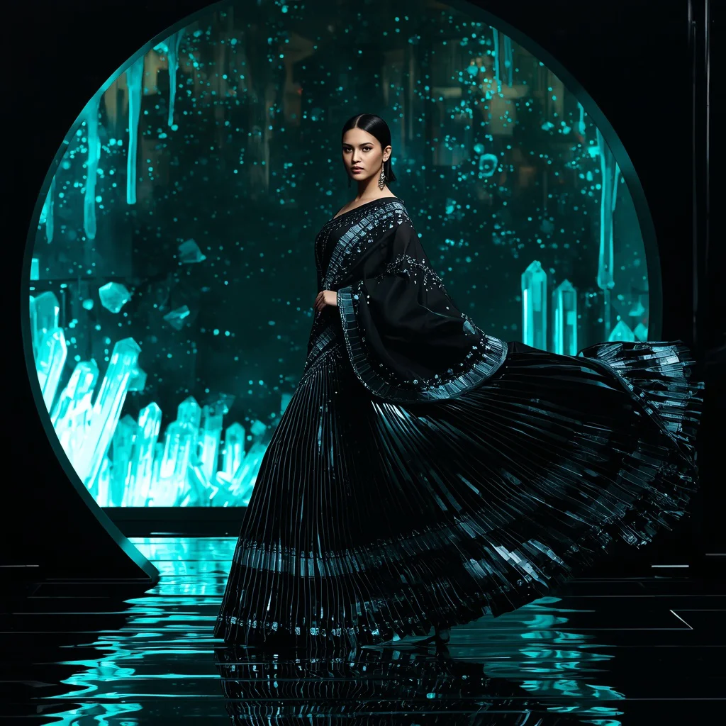 Obsidian Ocean Mirage Saree with Shadow Aqua Prism Cosmos | instagram trending prompt generator - Ethereal Pastel Ombre Saree AI Image Prompts for Dreamy Aesthetics AI Prompt