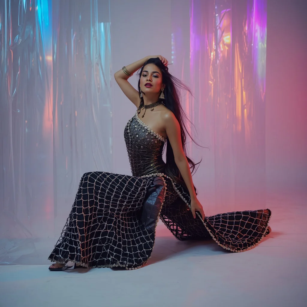 Quantum Dark Matter Lattice Saree Predatory Floor-Slide Lunge | gemini ai photo prompt copy paste trending 2026 instagram - Best 10 Artistic Child Saree AI Prompts for Pop-Up Book Illustrations AI Prompt