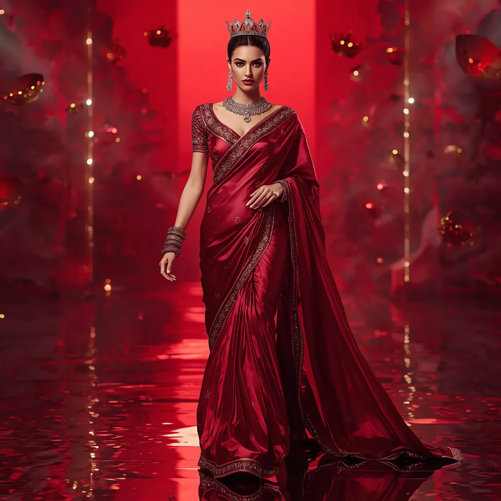 Ruby Royal Fortress Saree with Infinity Jewel Crown Bridges | saree reel ai prompt - Best 10 Serene Child Saree AI Prompts for Mountain View Photography AI Prompt
