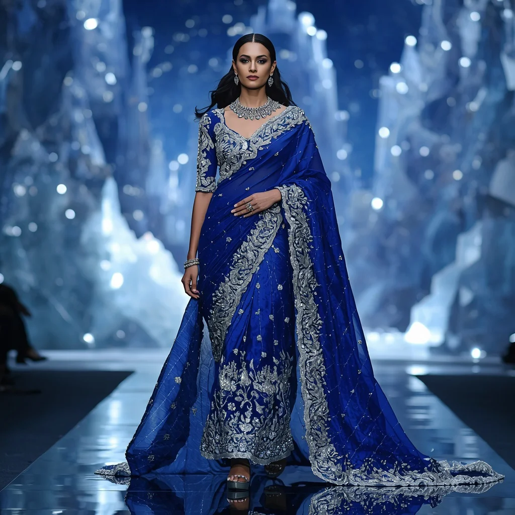 Sapphire Ice Queen Saree with Crystal Glacier Palaces | saree selfie ai prompt - Best 10 Serene Child Saree AI Prompts for Mountain View Photography AI Prompt