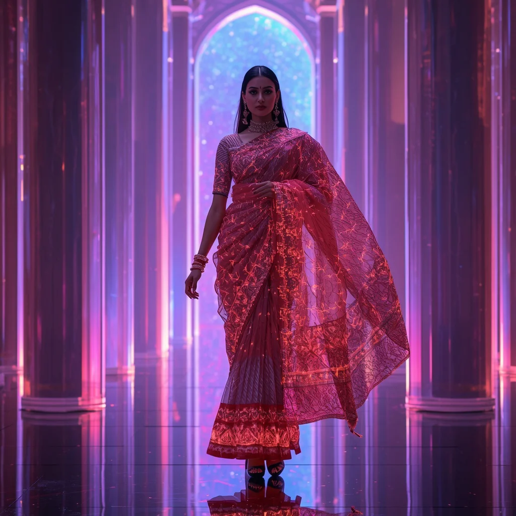 Supreme Cyber-Crystal Galaxy Saree Ultimate Ascending Float | desi saree ai prompt - Top 10 Modern Teen Saree AI Prompts for Urban Photography Walkshops AI Prompt