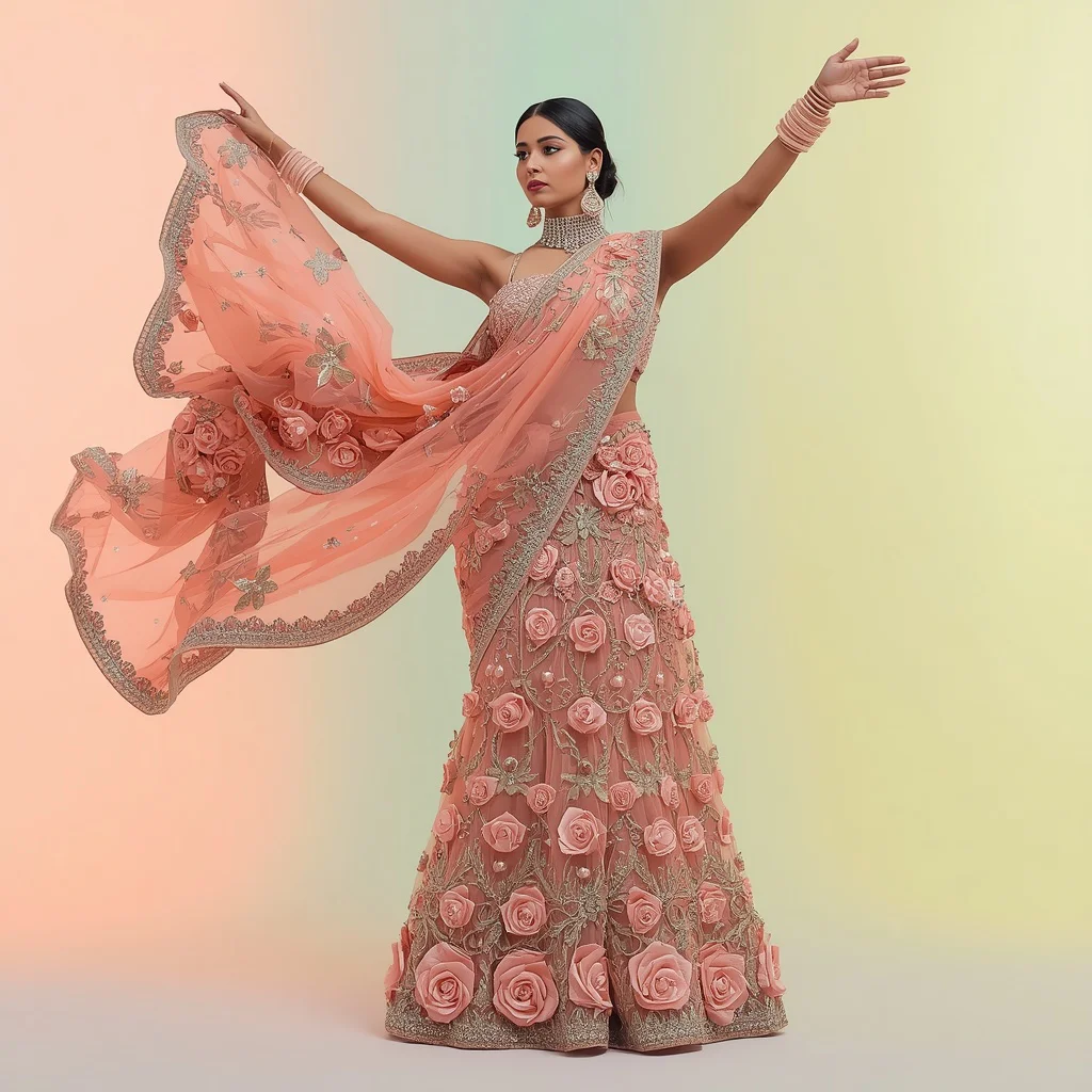 Trending Viral Pastel Pink Heavy 3D Floral Advance Designer Saree Look | new prompt ai video - New 10 Traditional Young Girl Saree AI Prompts for School Graduation Photos AI Prompt
